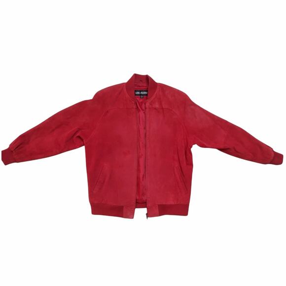 LUIS ALVEAR Vintage Red Suede Coat Size M Leather Bomber Jacket Oversized Unisex - Picture 7 of 15